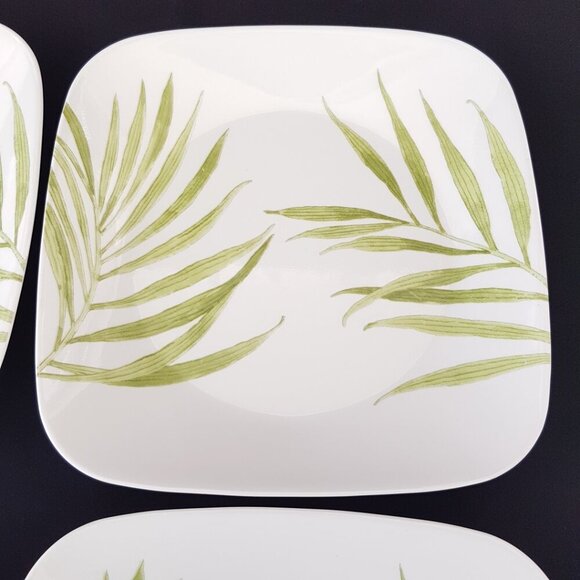 4pc Corelle Vitrelle Bamboo Leaf Square Dinner Plate Set, Made in USA - Picture 3 of 9
